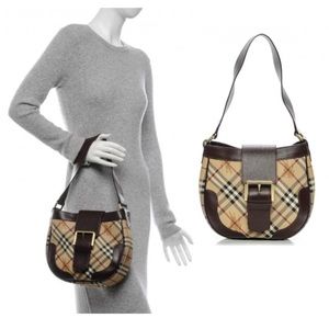 💯Authentic Burberry Haymarket Check Buckle Shoulder Bag Vintage Handbag Purse